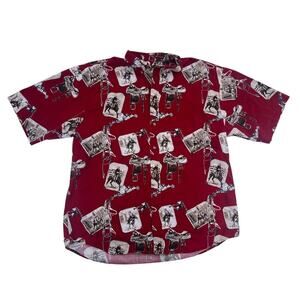 Bit and Bridle Men’s Short Sleeve Red Horses Cowboy Button Up Shirt Size XL